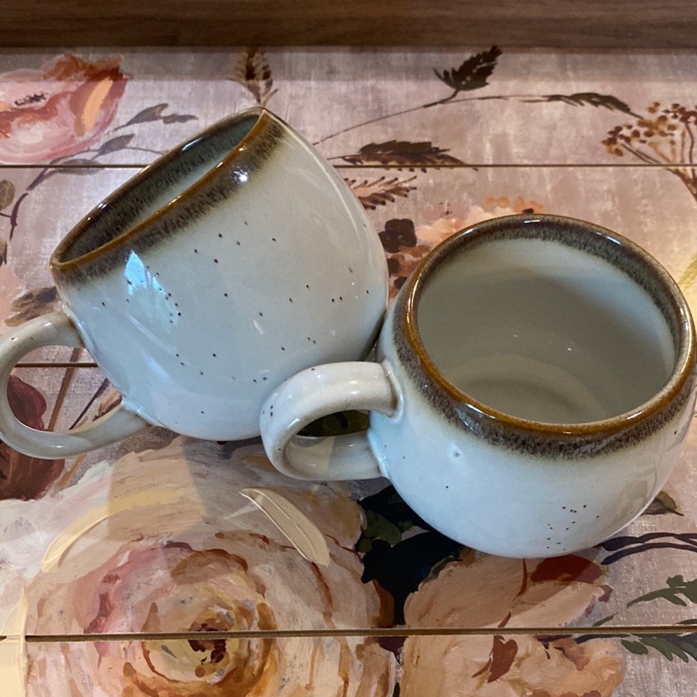 Stoneware Ceramic Coffee Mugs.White/Brown- Set of 2. Hearth & Hand With Magnolia